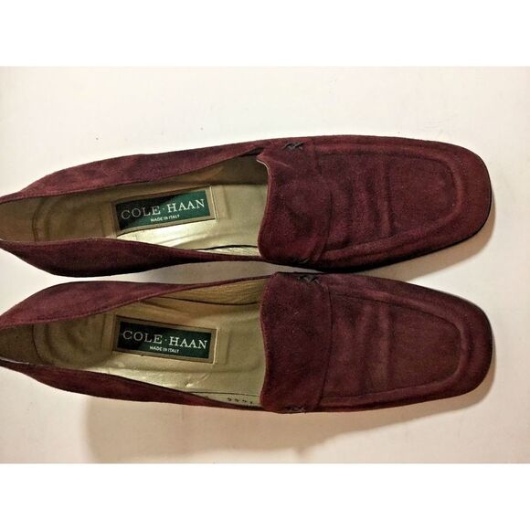 Womens Cole Haan suede Pumps shoes Leather Purple  Slip On Chunky Heels  8.5 AA - Picture 3 of 8